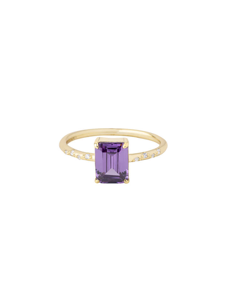 Anillo Con Piedra Rectangular Morado Y Zirconias