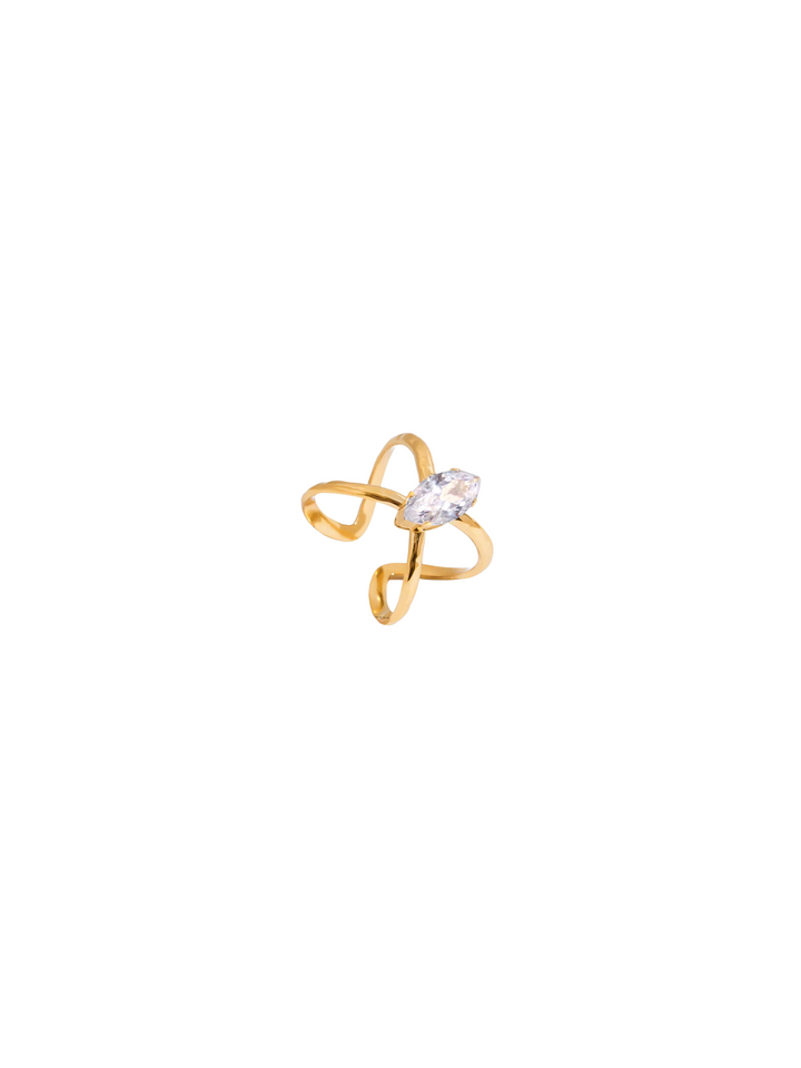 Anillo Cruzado Con Zirconia Ovalada