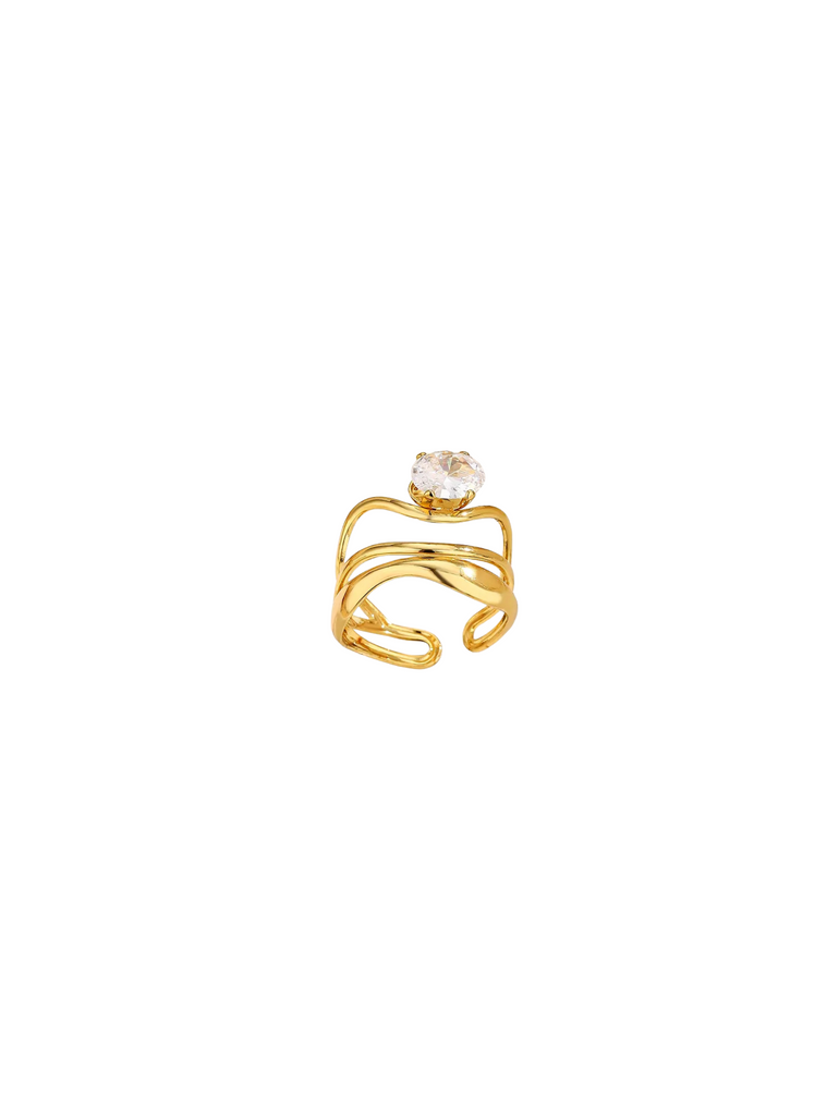 Anillo Triple Linea Irregular Con Zirconia Ovalada