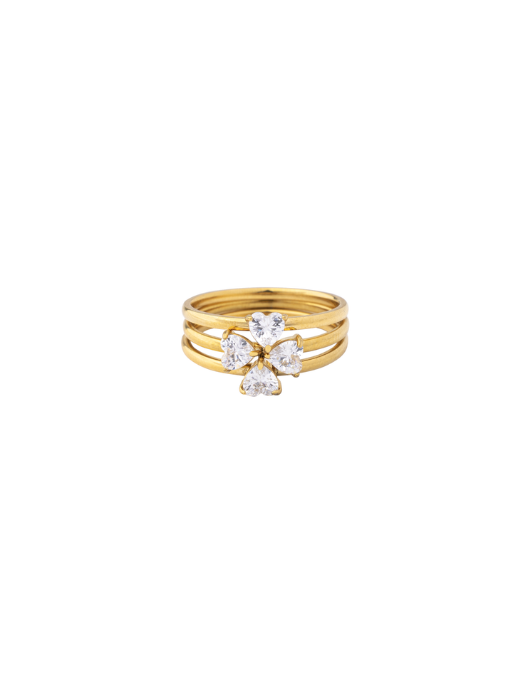 Set Anillos Forma Trebol Zirconias