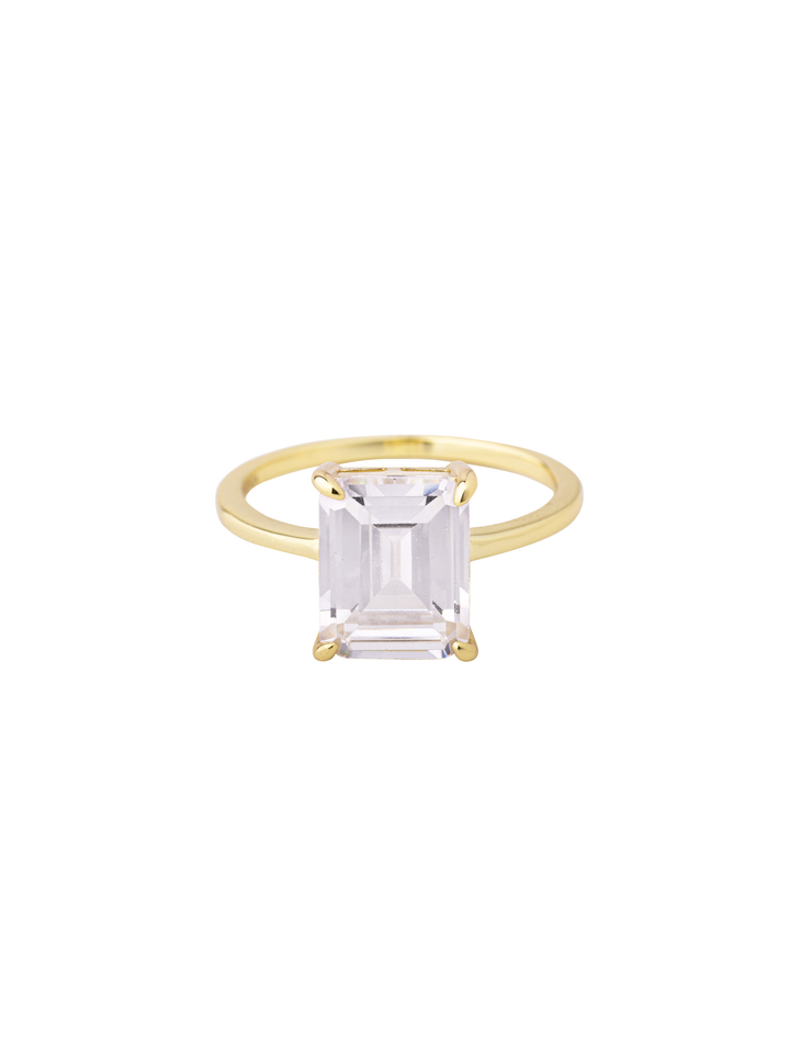 Anillo Con Piedra Rectangular Blanca