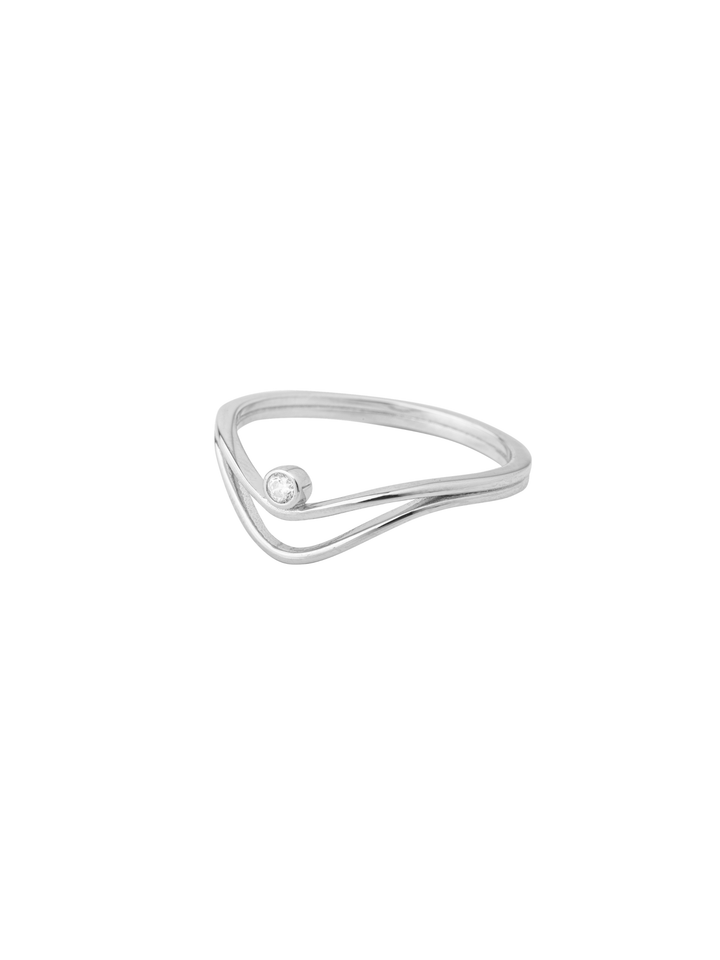 Anillo Doble Linea Forma V Con Zirconia