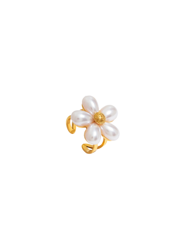 Anillo Flor Con Petalos Perla