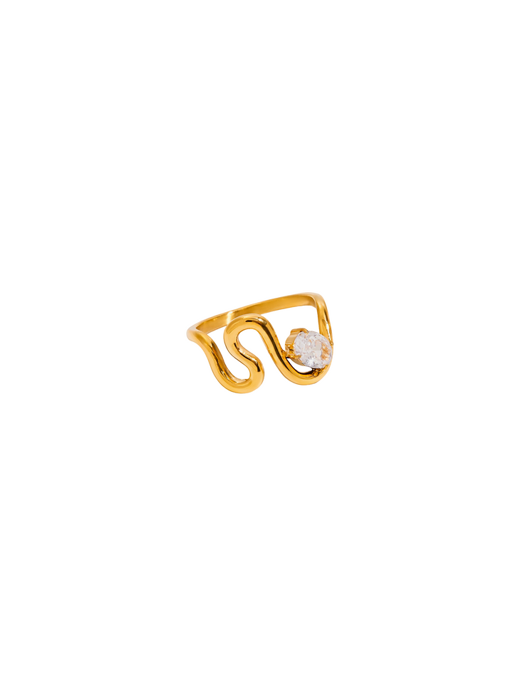 Anillo Ondulado Con Zirconia Ovalada