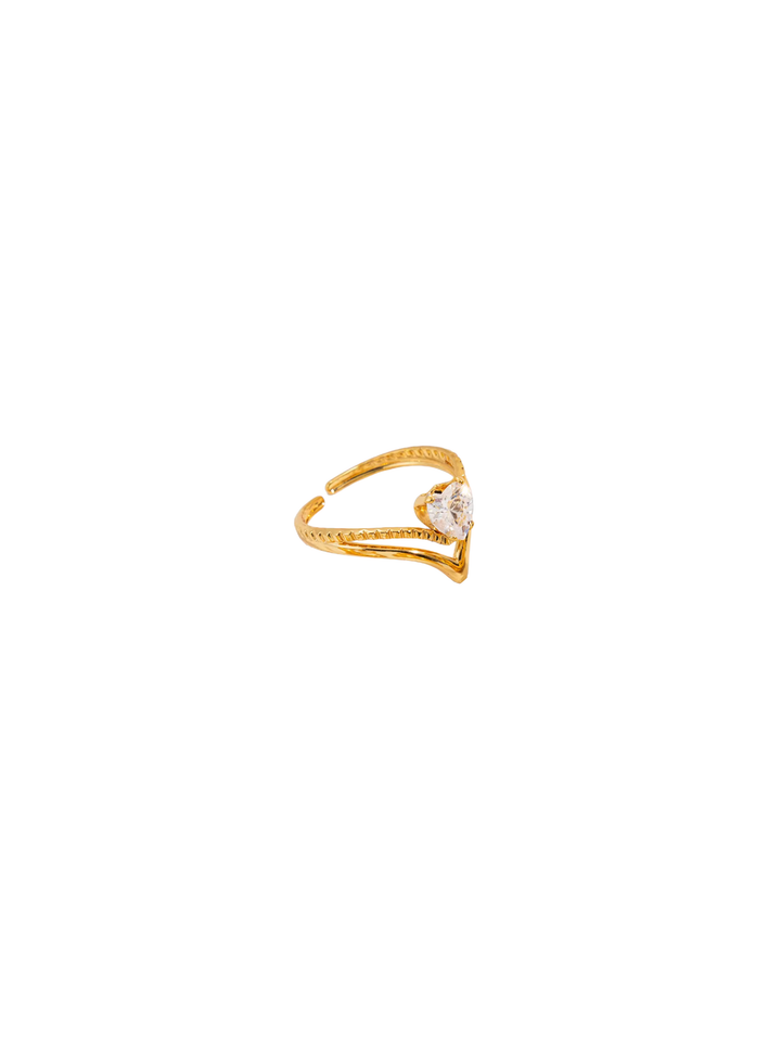 Anillo Forma V Con Zirconia Corazon
