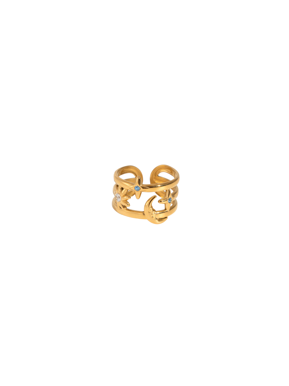 Anillo Doble Linea Con Luna Y Sol