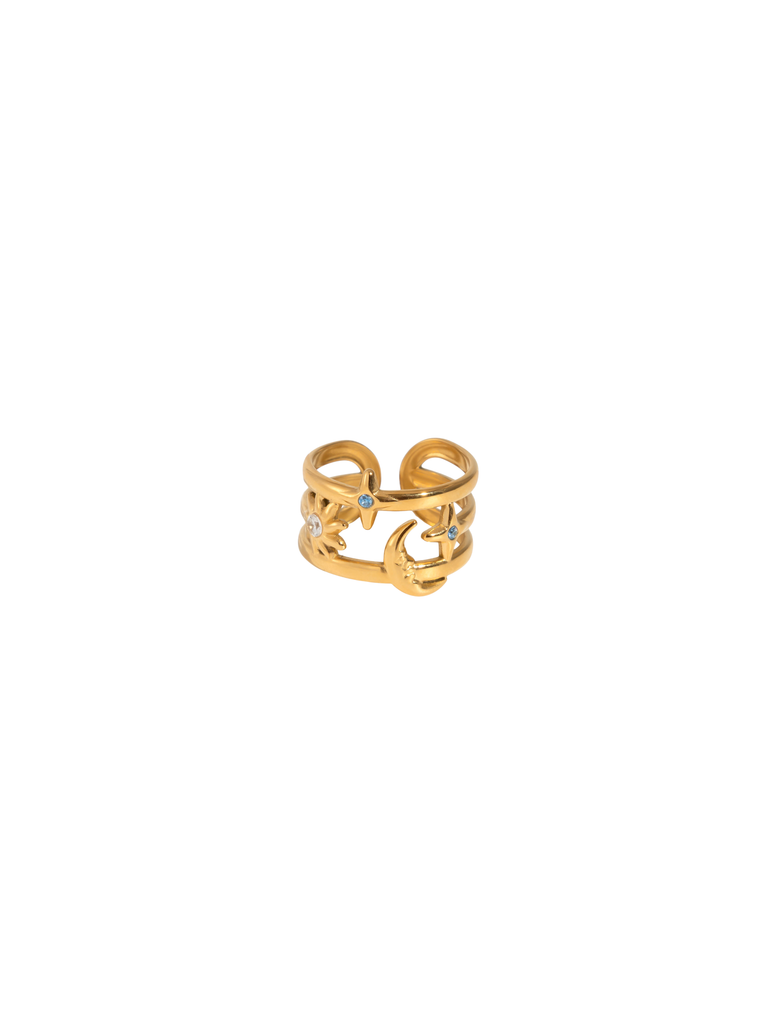 Anillo Doble Linea Con Luna Y Sol