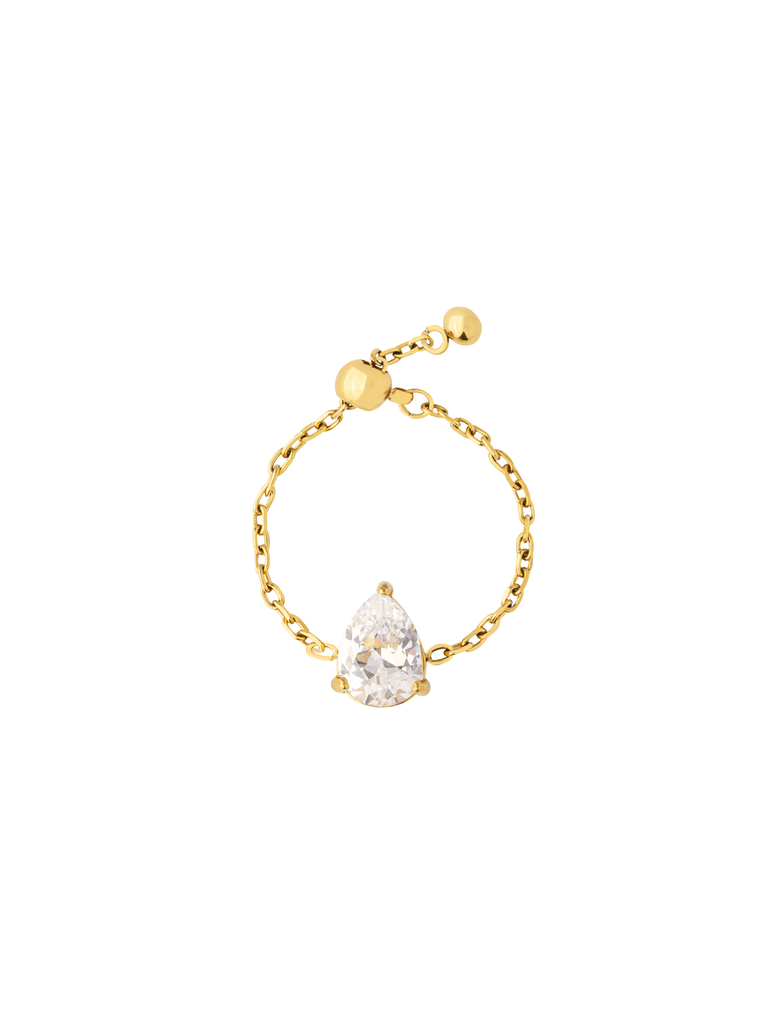 Anillo Cadena Ajustable Con Zirconia Gota