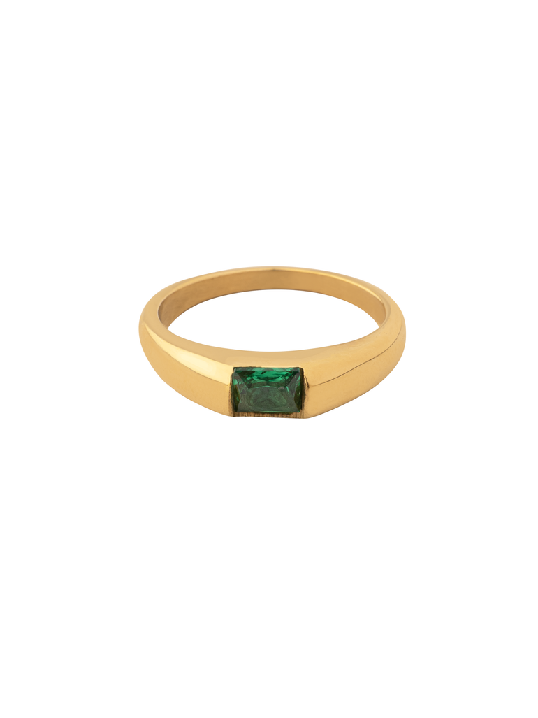 Anillo Con Zirconia Verde Central