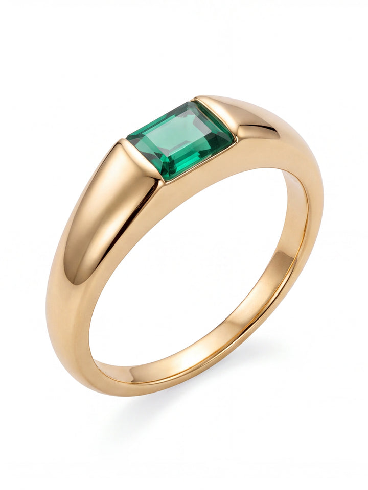 Anillo Con Zirconia Verde Central