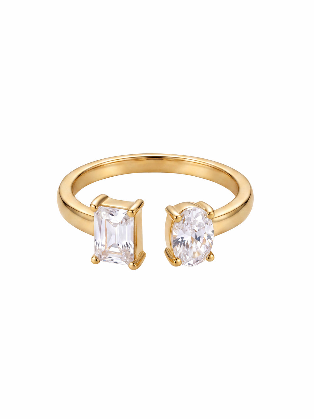 Anillo Semi Ajustable Zirconia Ovalada Y Baguette