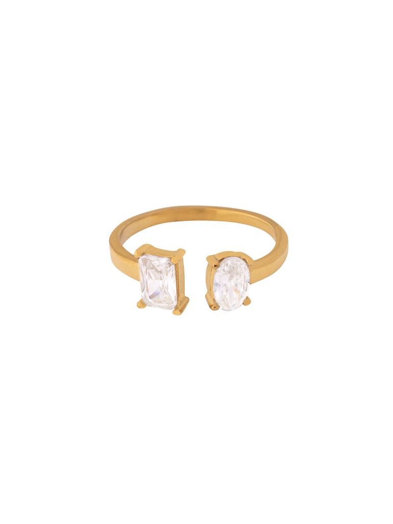 Anillo Semi Ajustable Zirconia Ovalada Y Baguette