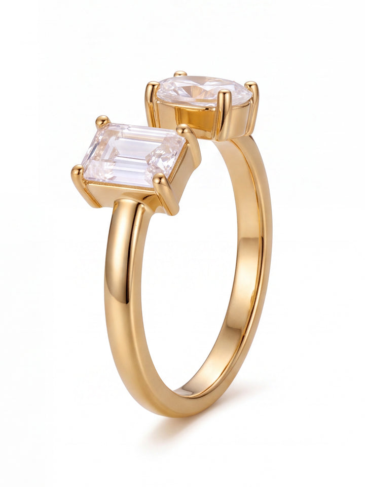 Anillo Semi Ajustable Zirconia Ovalada Y Baguette