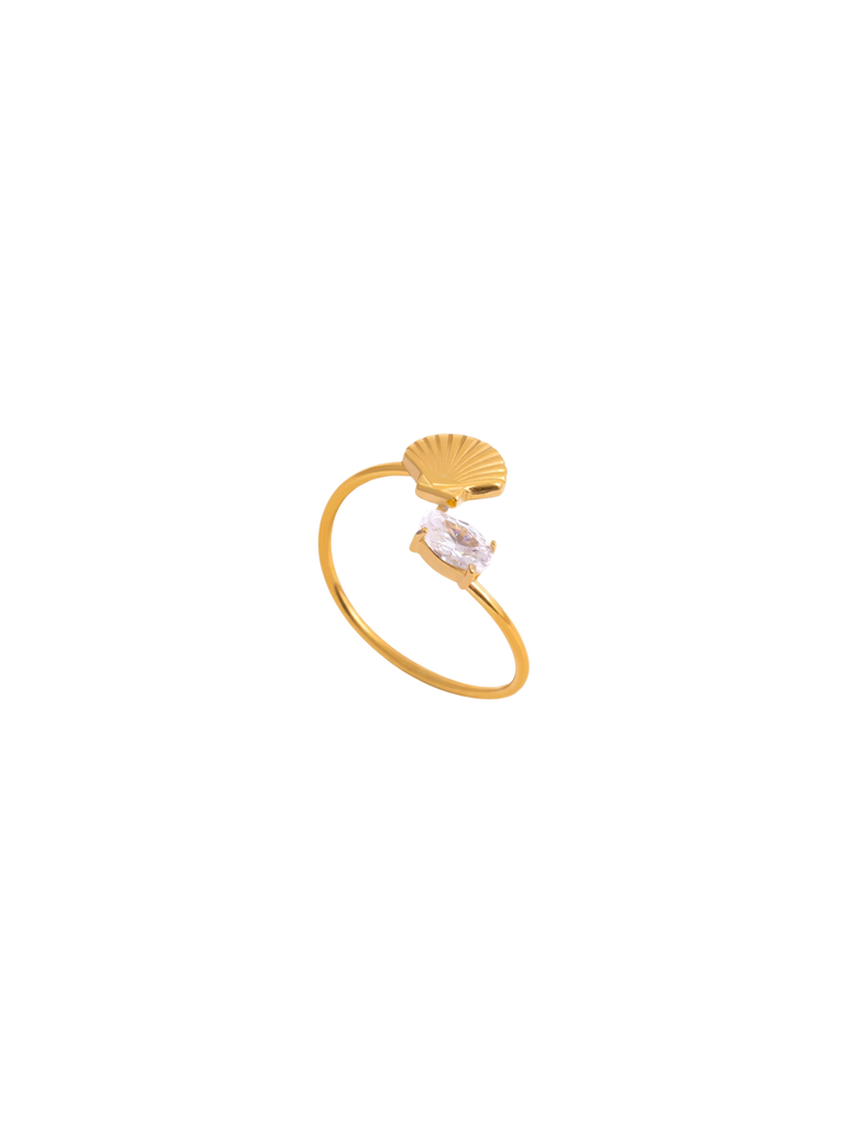 Anillo Semi Ajustable Concha Y Zirconia