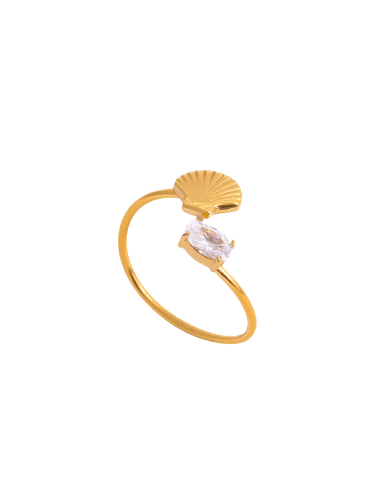 Anillo Semi Ajustable Concha Y Zirconia