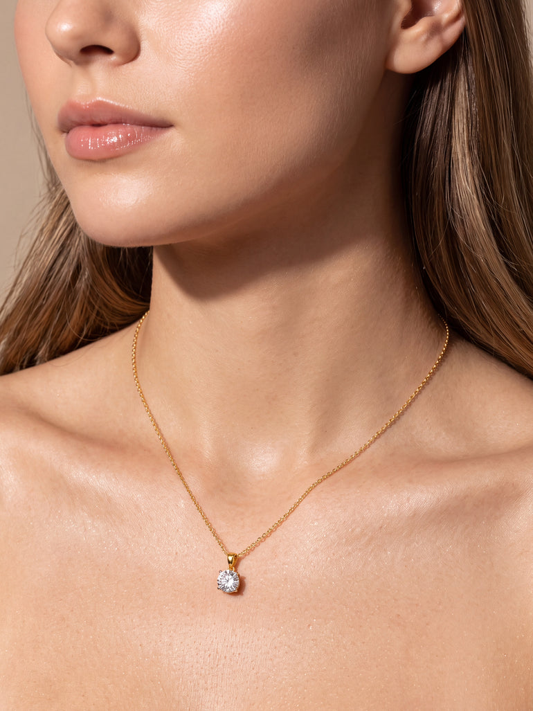Collar Dije Solitario Corte Round 1.5 Ct Diamante Lab Grown