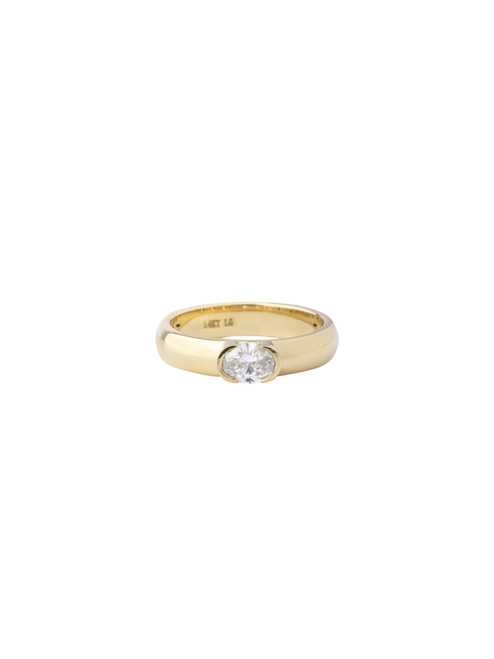 Anillo Oval Grueso con Diamante Lab Grown 0.50 Ct Oro 14k