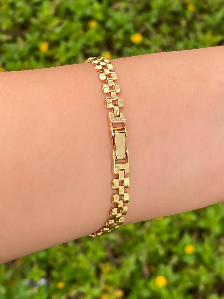 Pulsera Tipo Cadena Reloj Oro 14k