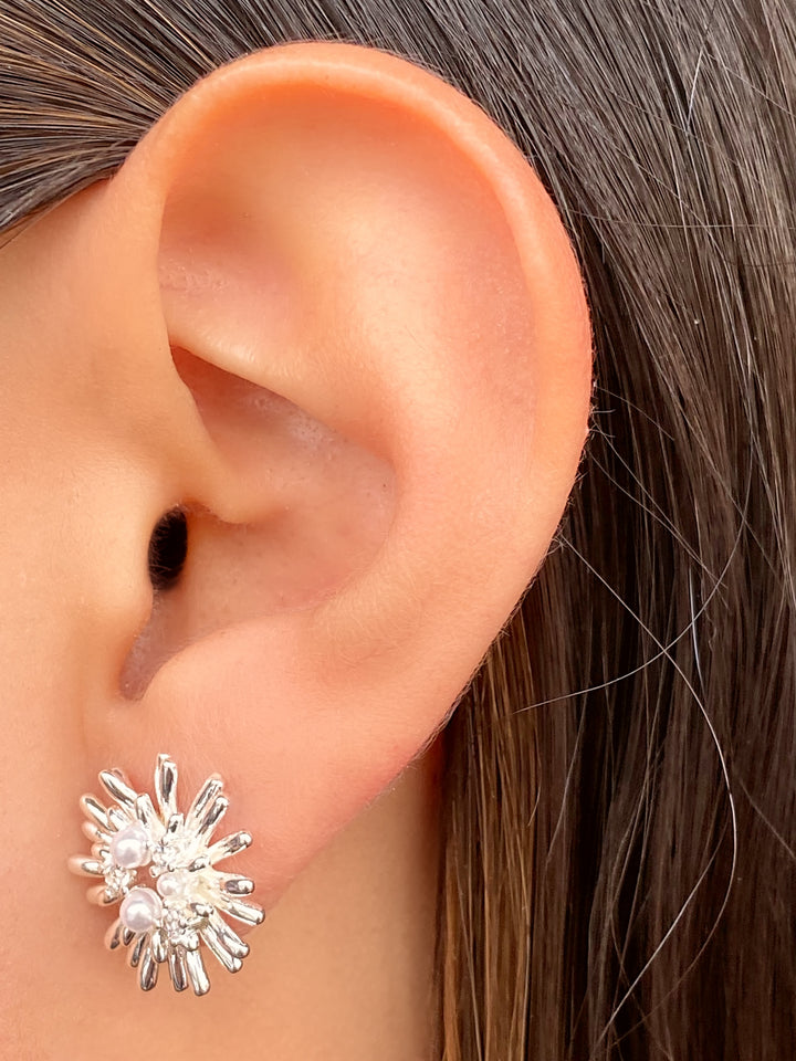 Par Arete Circular Lineas Con Perla Y Zirconia