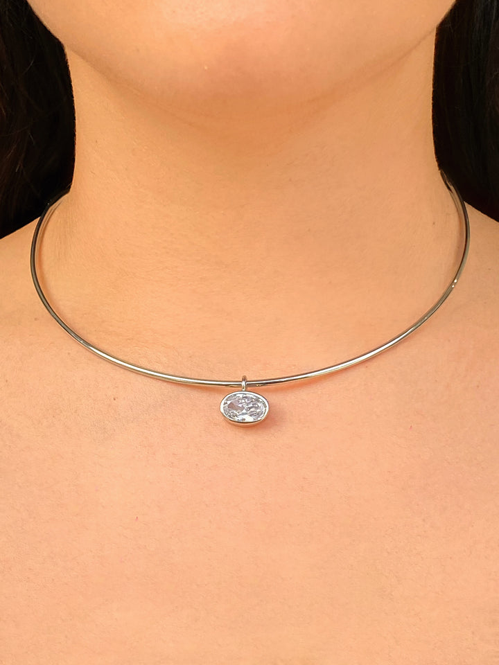 Choker Rigido Dije Zirconia Ovalada