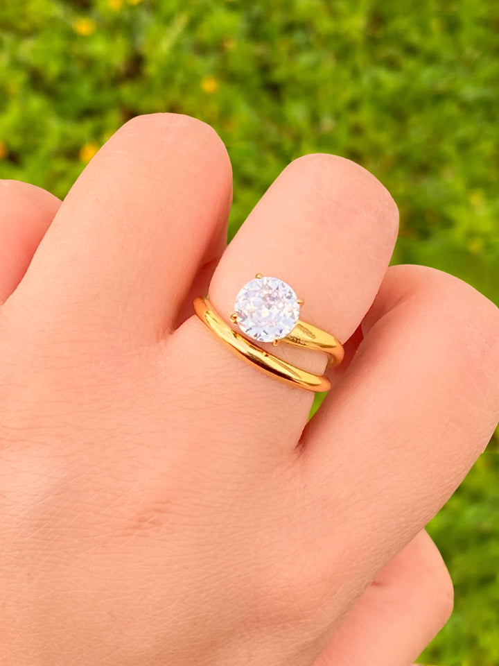 Anillo Abierto Doble Con Zirconia Central