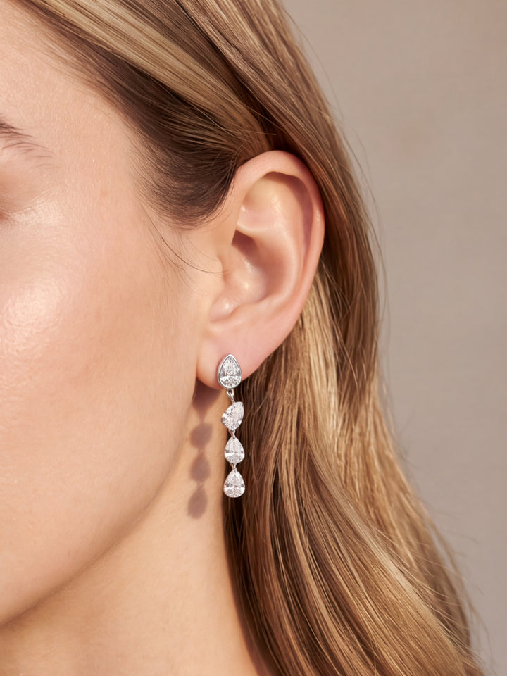 Par Arete Gota Colgante Con Triple Zirconias