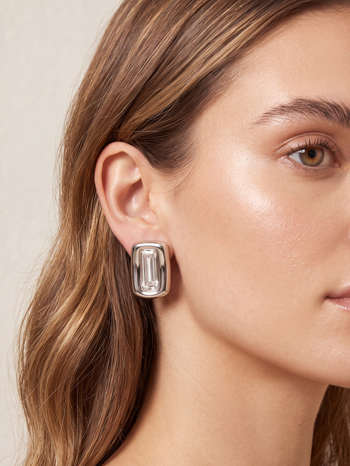 Par Arete Rectangular Chunky Con Zirconia