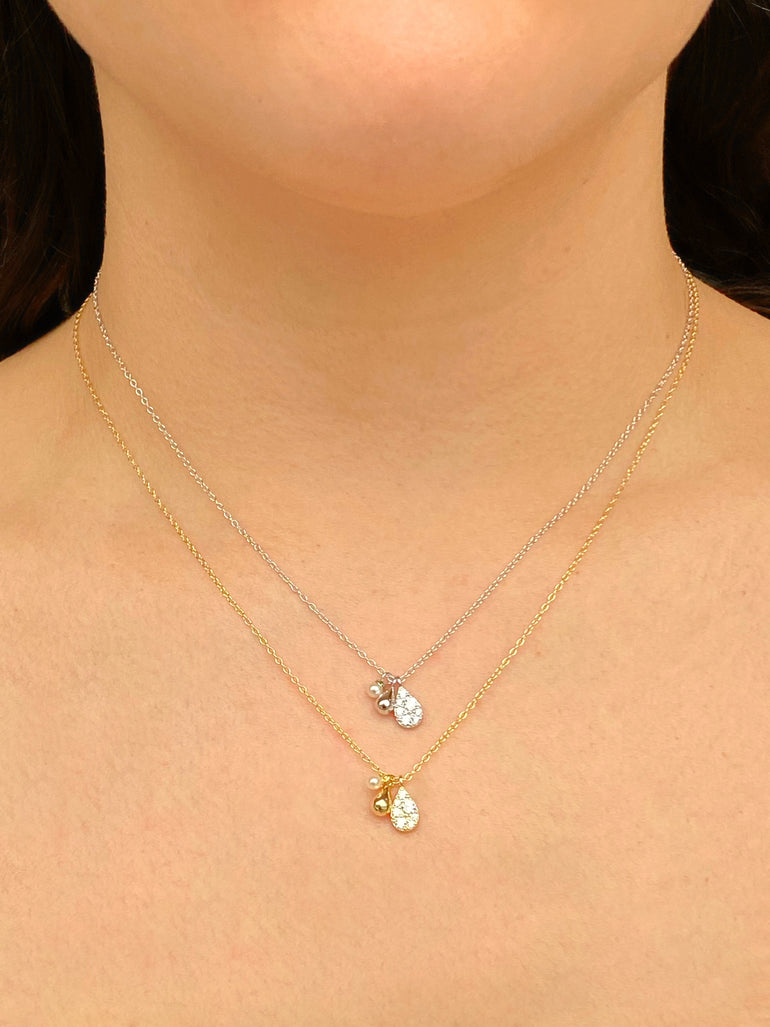 Collar Tres Dijes Gotas y Perla