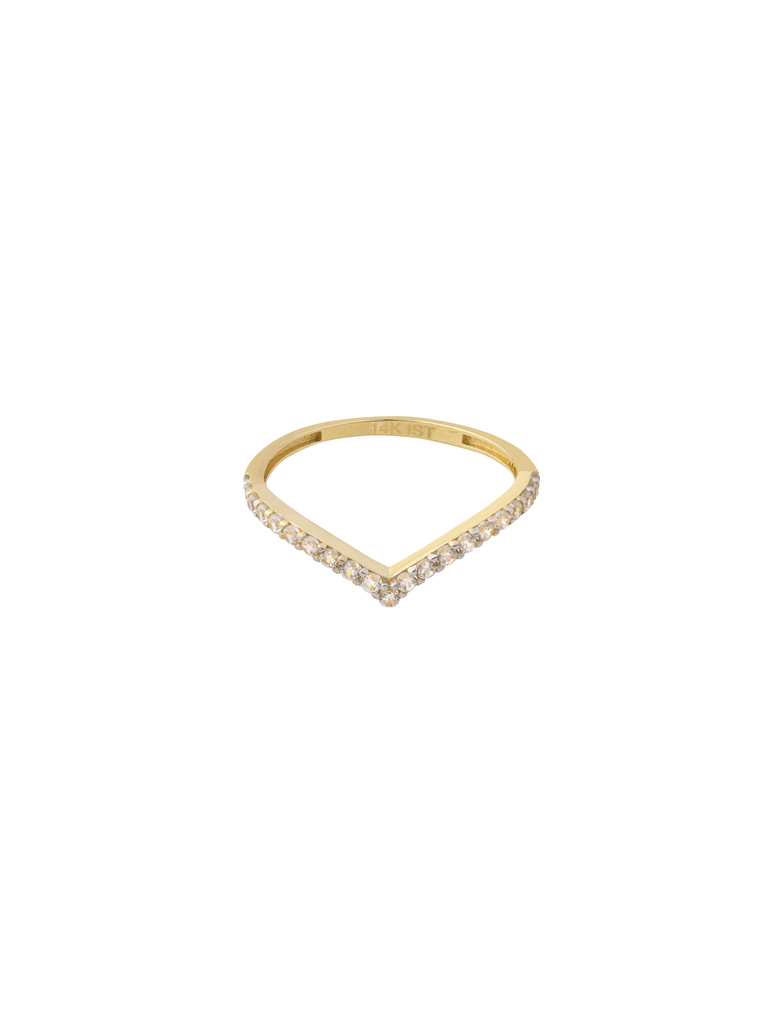 Anillo Forma V Zirconias Oro 14k