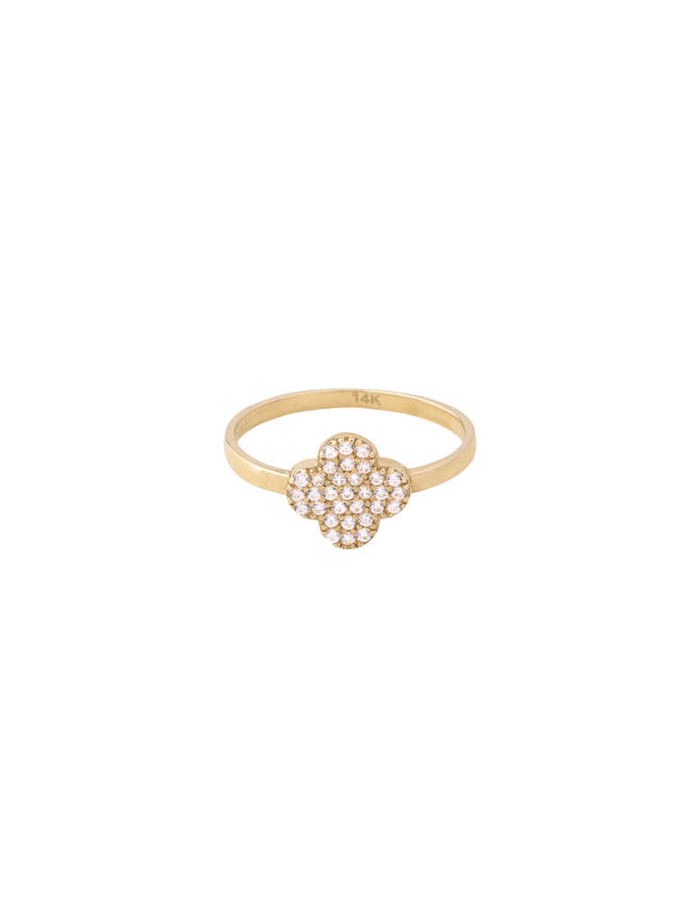 Anillo Trebol Zirconias Oro 14k