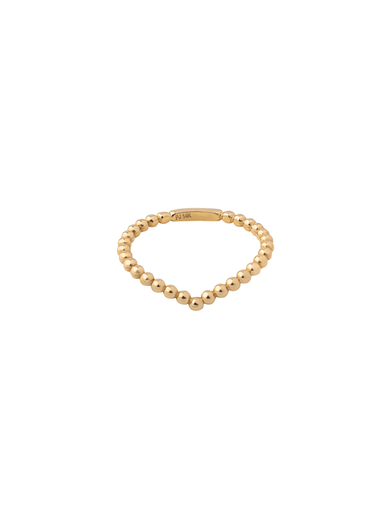 Anillo Forma V Bolitas 14k
