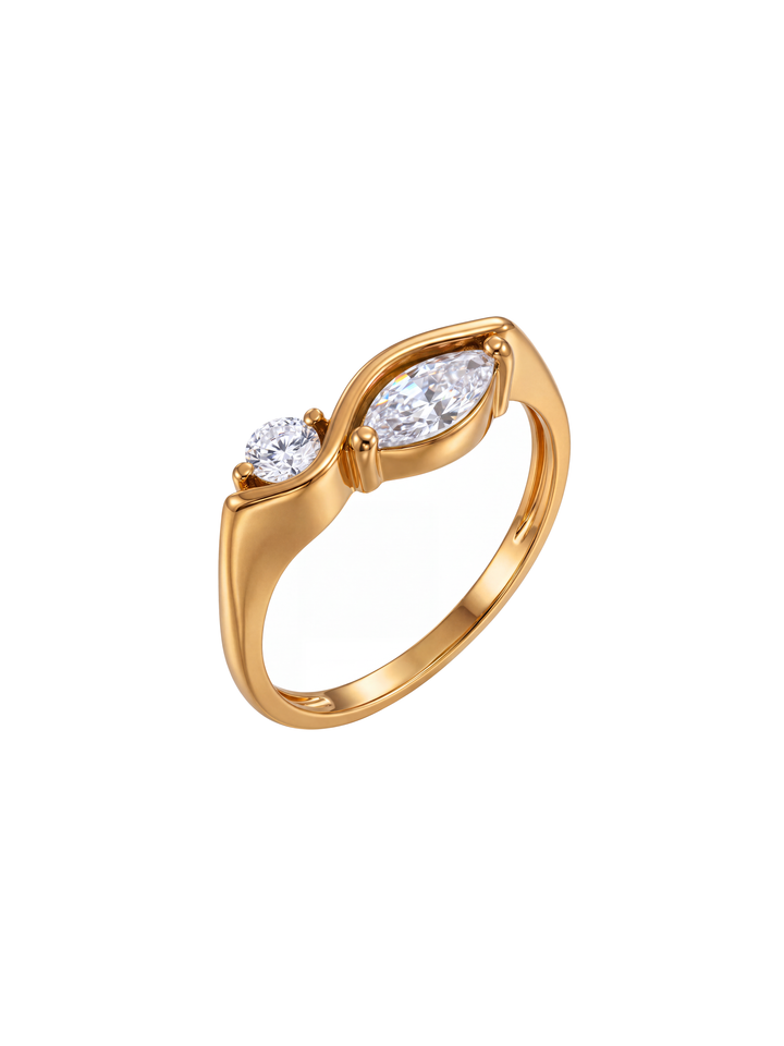 Anillo Ondulado Zirconia Marquesa Y Redonda