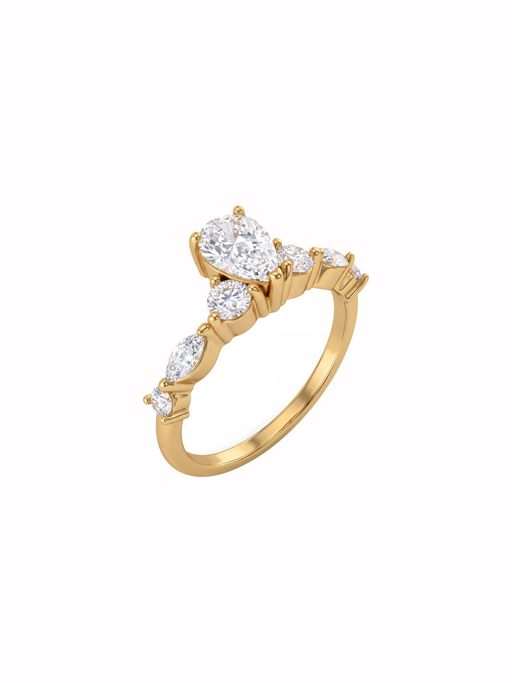 Anillo Zirconia Central Gota Y Cortes Mixtos