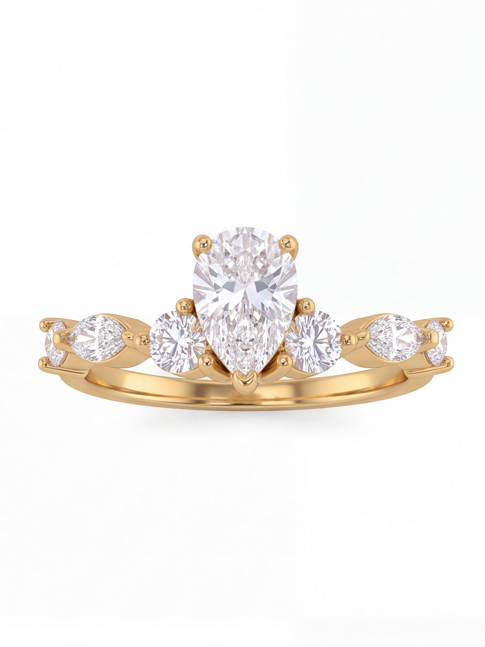 Anillo Zirconia Central Gota Y Cortes Mixtos