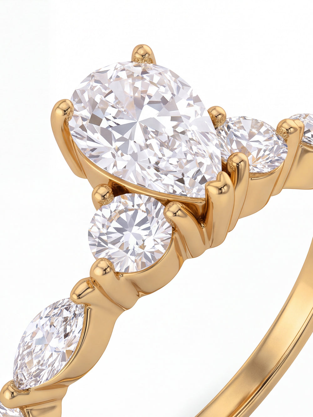 Anillo Zirconia Central Gota Y Cortes Mixtos