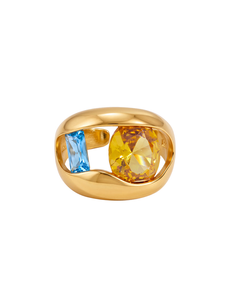 Anillo Grueso Con Zirconia Ovalada Amarilla