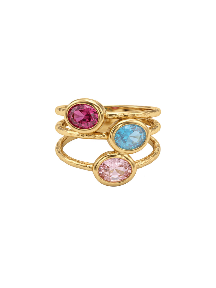 Anillo Con Triple Zirconia Ovalada Colores