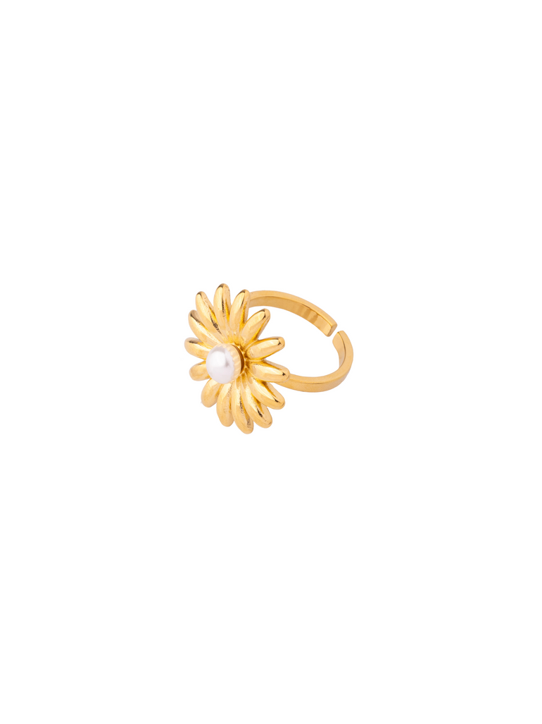 Anillo Flor Margarita Con Perla