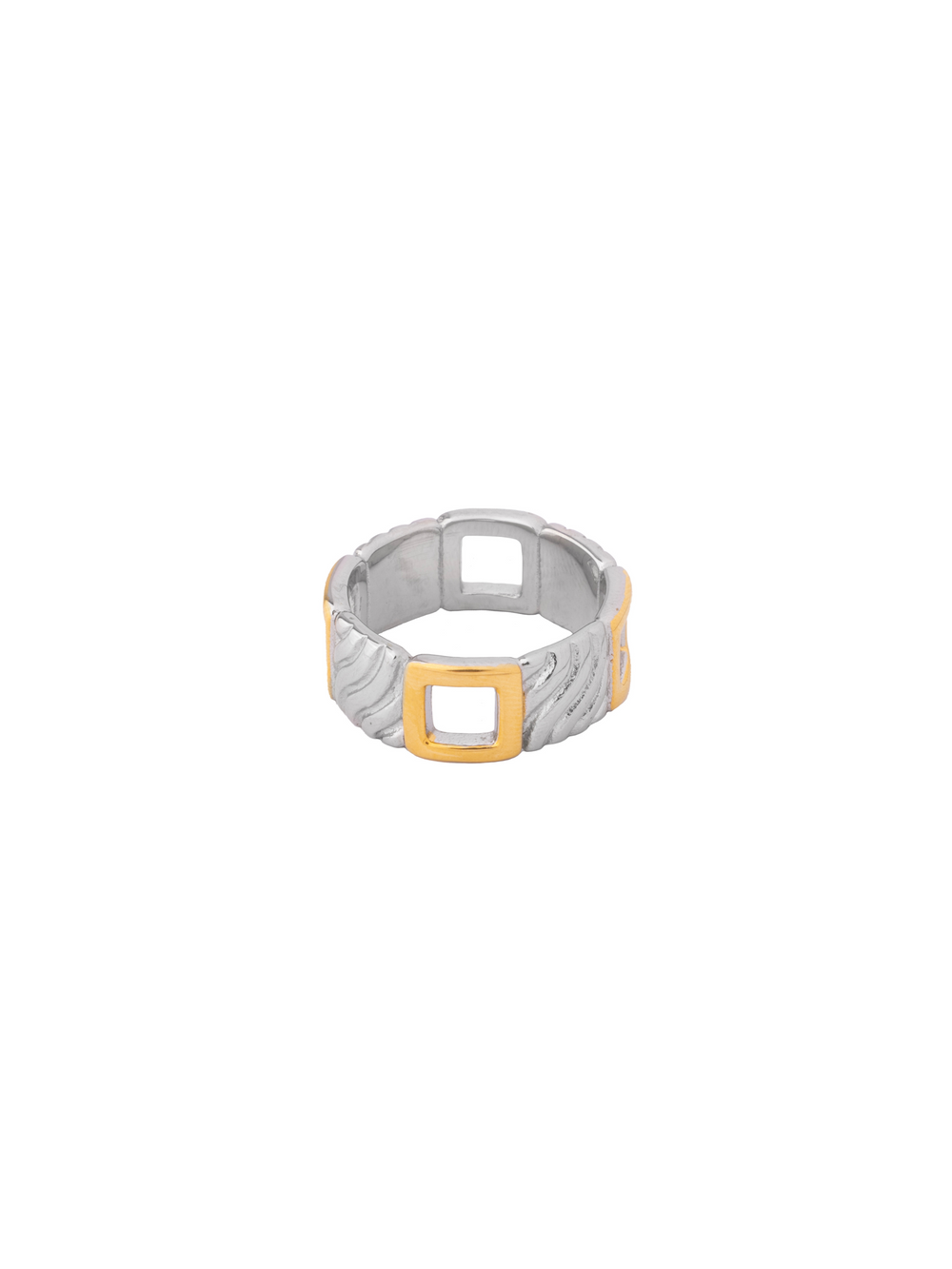 Anillo Combinado Cuadrados Abiertos Con Textura