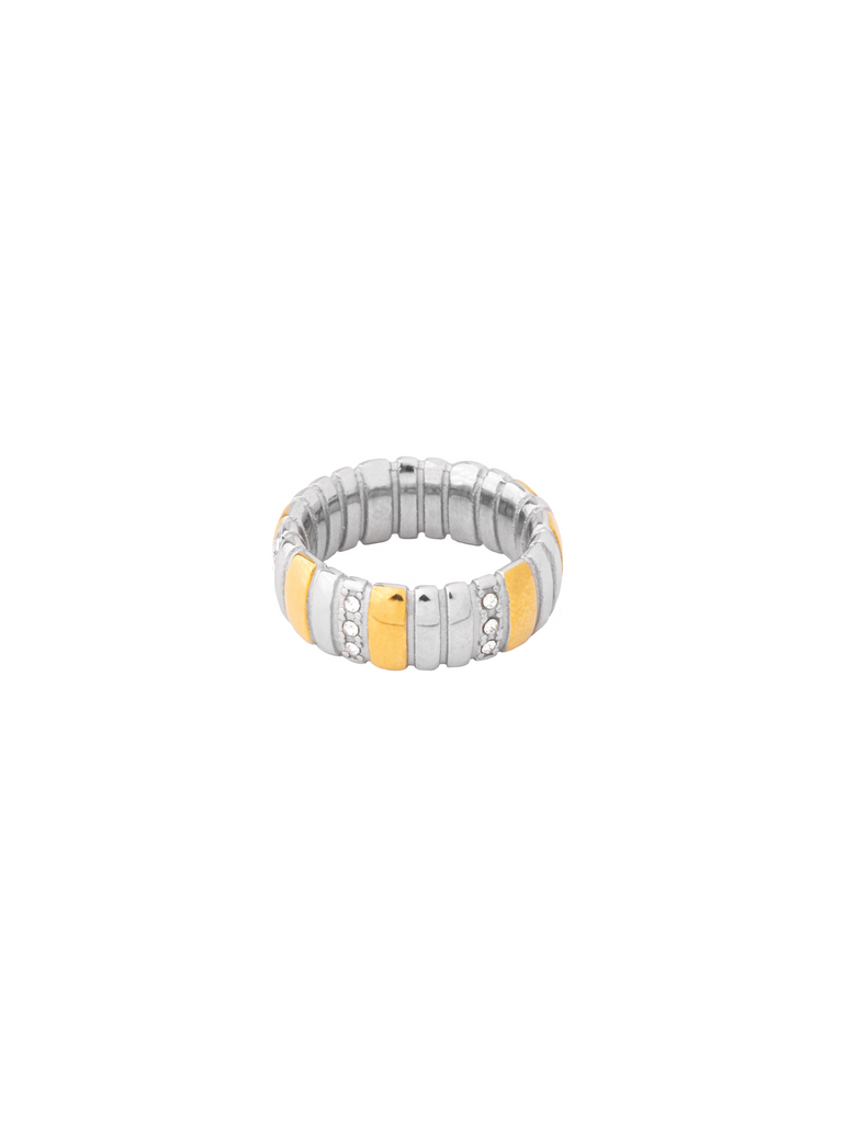 Anillo Combinado Lineas Con Zirconia