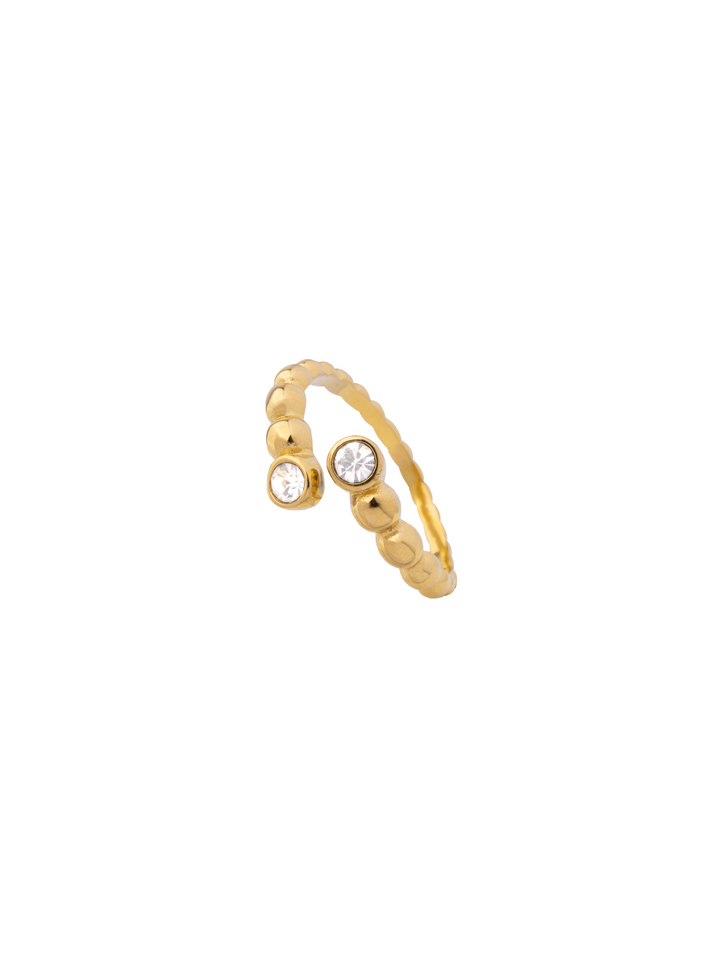 Anillo Bolitas Dos Zirconias Con Bisel