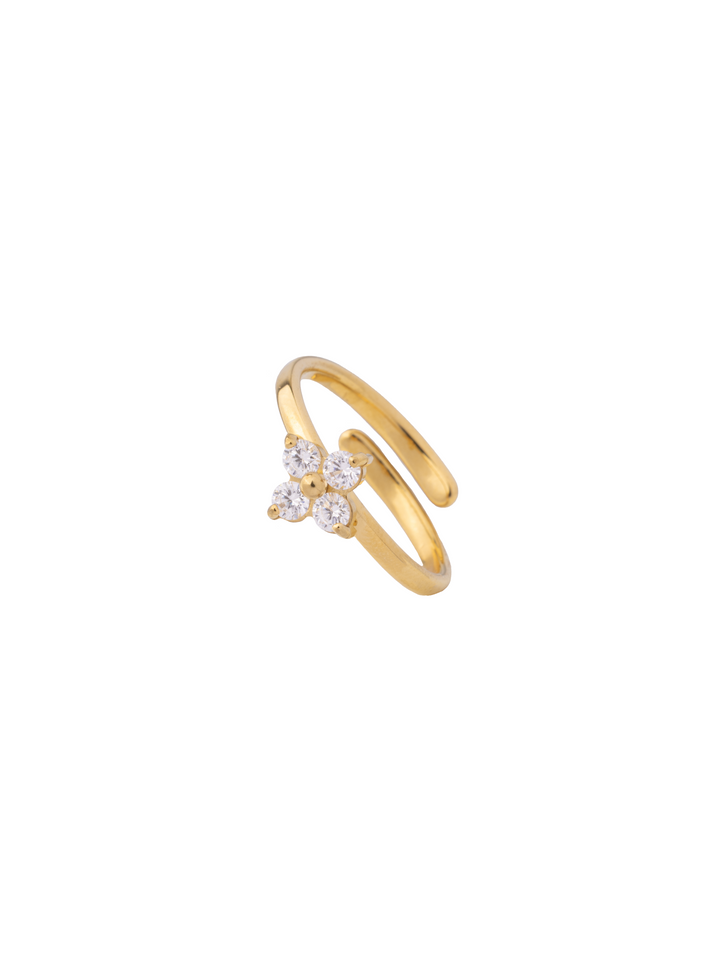 Anillo Trebol Cuatro Zirconias Ajustable