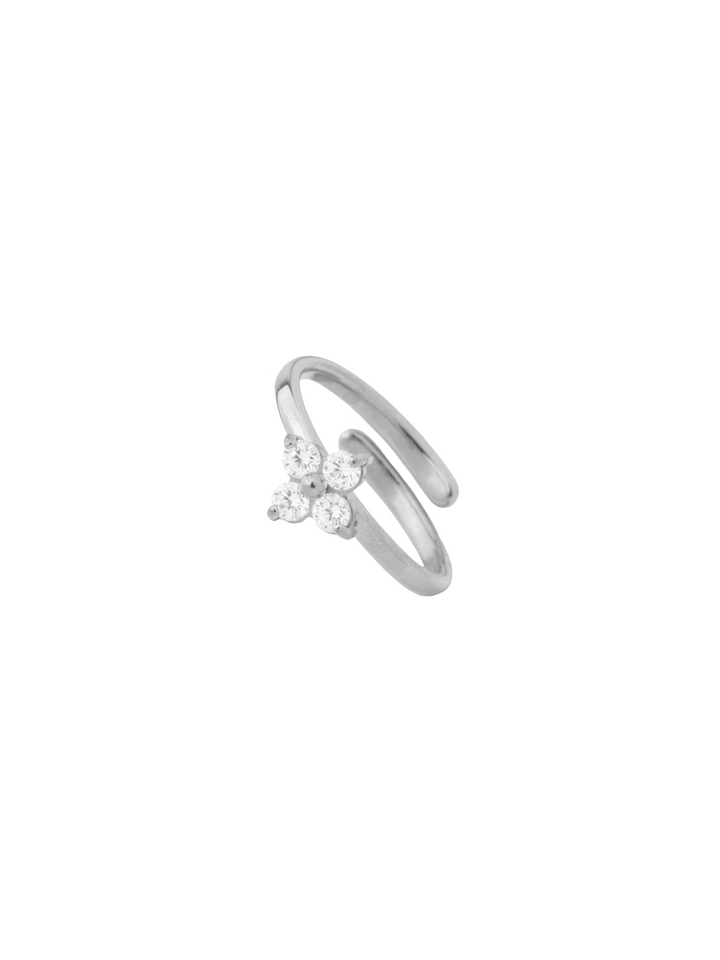 Anillo Trebol Cuatro Zirconias Ajustable