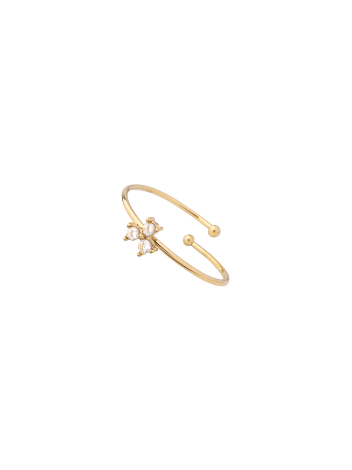 Anillo Trebol Tres Zirconias Ajustable