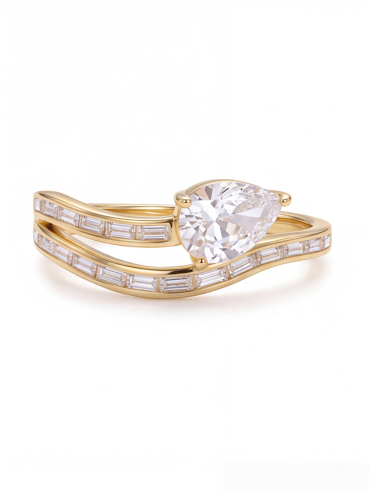 Anillo Doble Con Zirconias Baguettes Y Pera