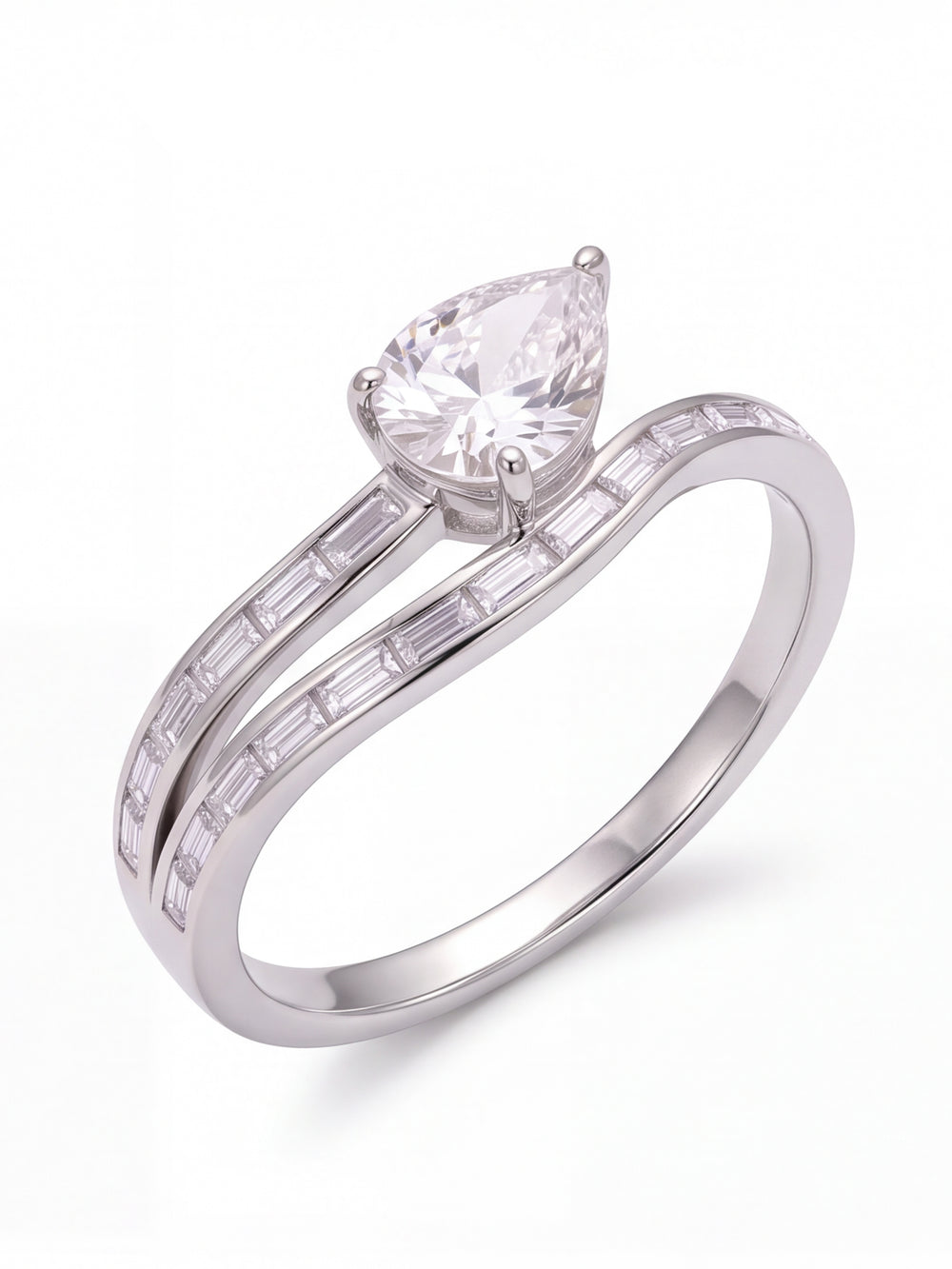 Anillo Doble Con Zirconias Baguettes Y Pera