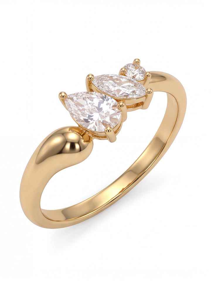 Anillo Triple Zirconia Corte Mixto Con Gota