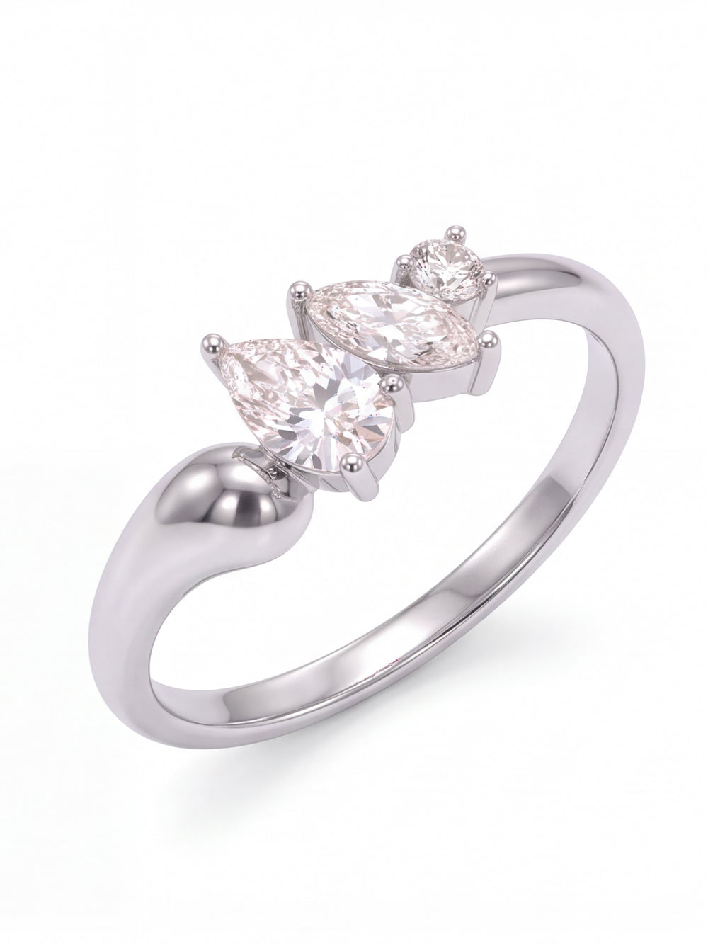 Anillo Triple Zirconia Corte Mixto Con Gota