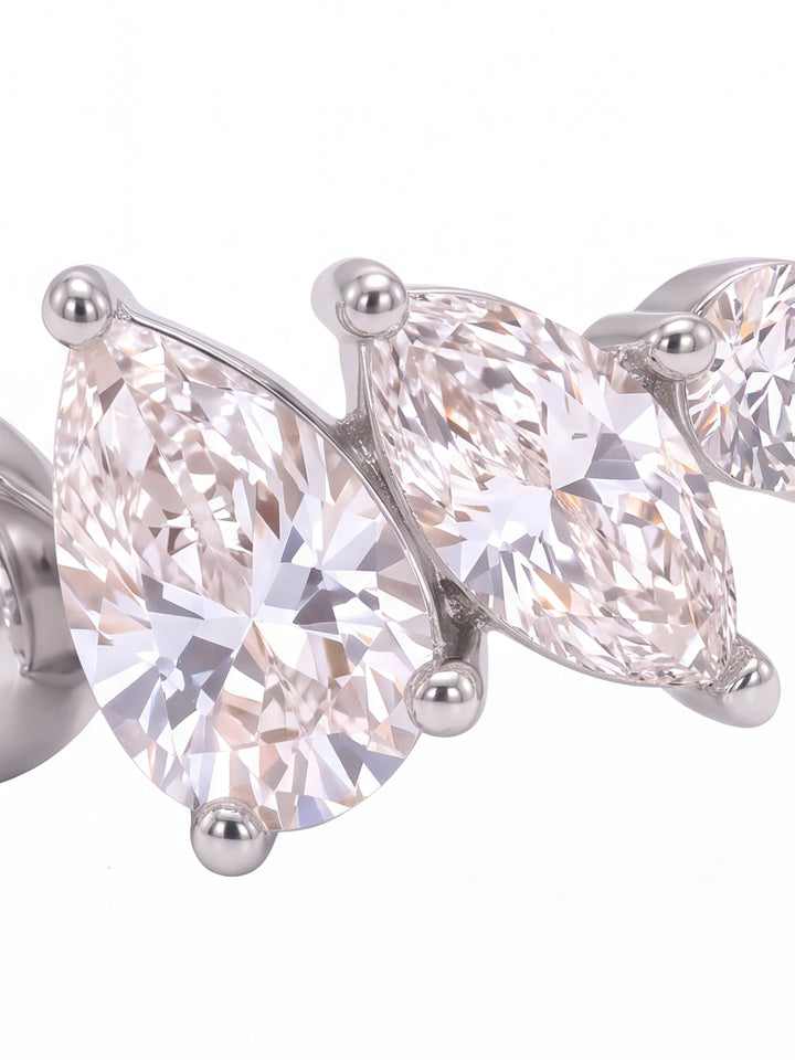 Anillo Triple Zirconia Corte Mixto Con Gota