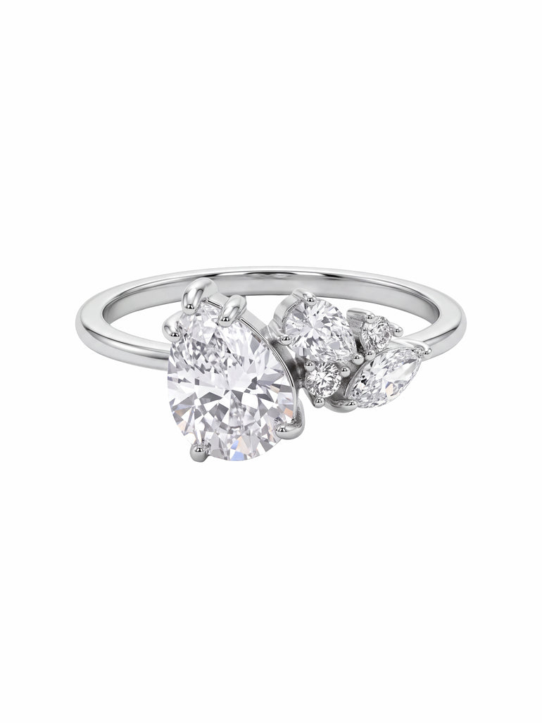 Anillo Plateado Zirconia Marquesa Y Laterales